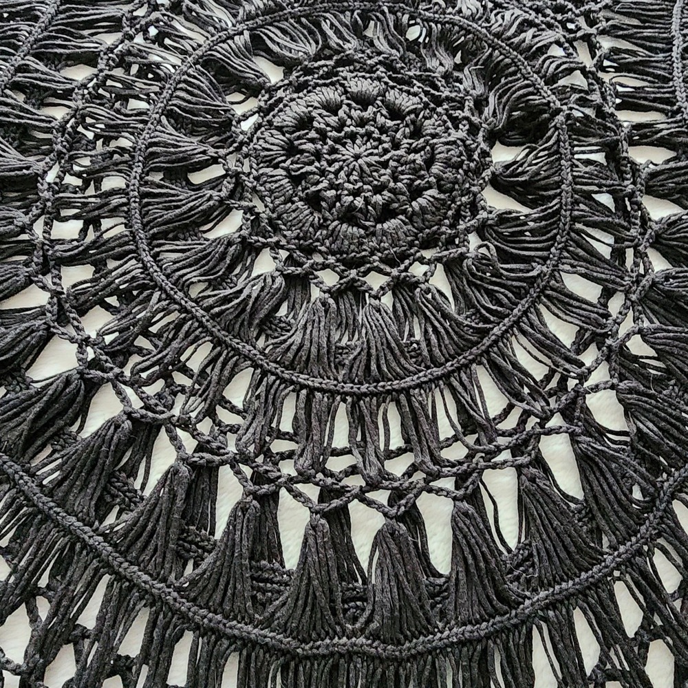 Crochet Fringe Poncho Top 1X 2X Black Open Knit Witchy Festival Whimsigoth Goth - Picture 11 of 12